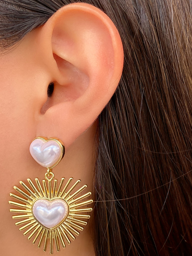 Par Arete Doble Corazon Con Lineas