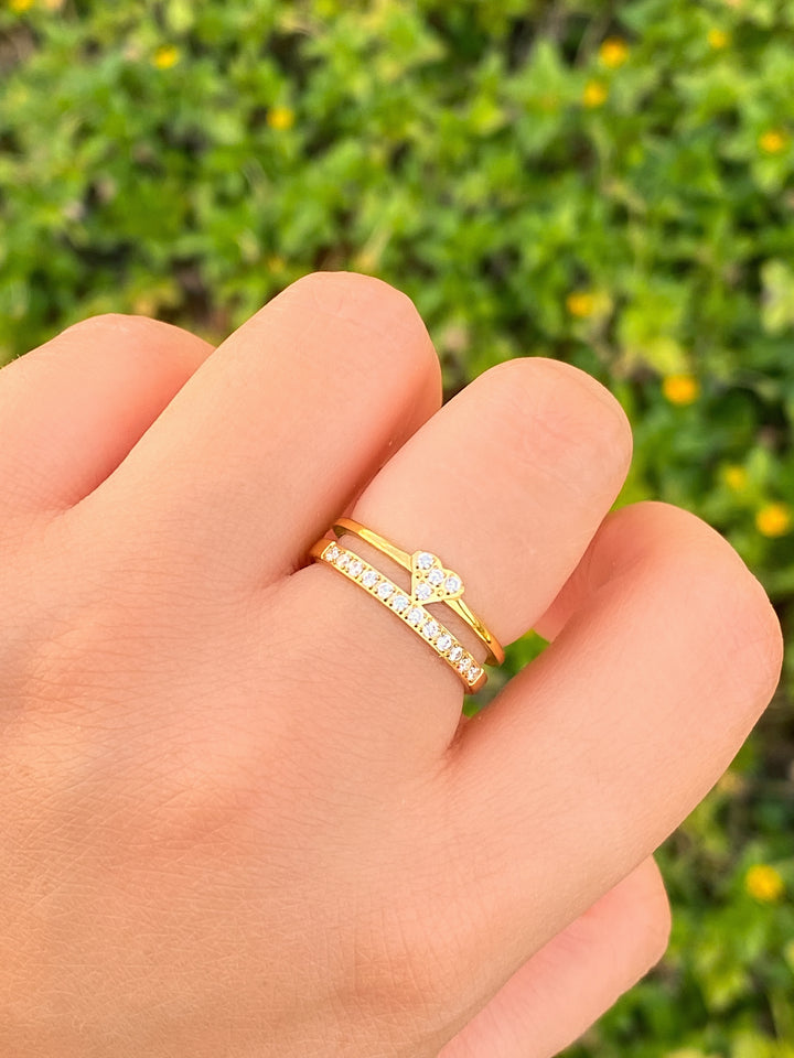 Anillo Doble Corazon Con Zirconias