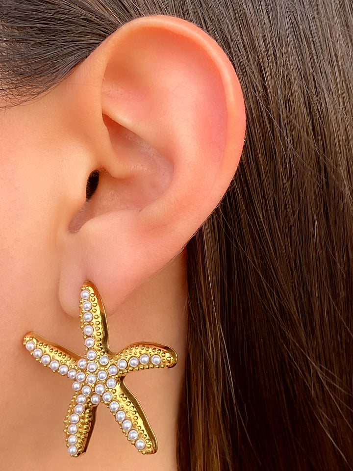 Par Arete Estrella De Mar Con Perlitas