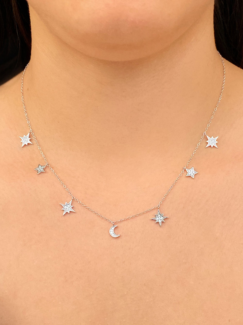 Collar Estrellas y Luna Con Zirconias