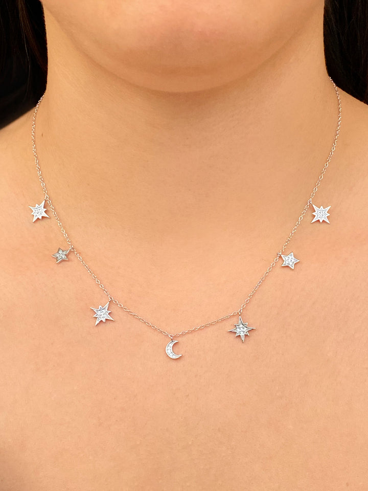 Collar Estrellas y Luna Con Zirconias