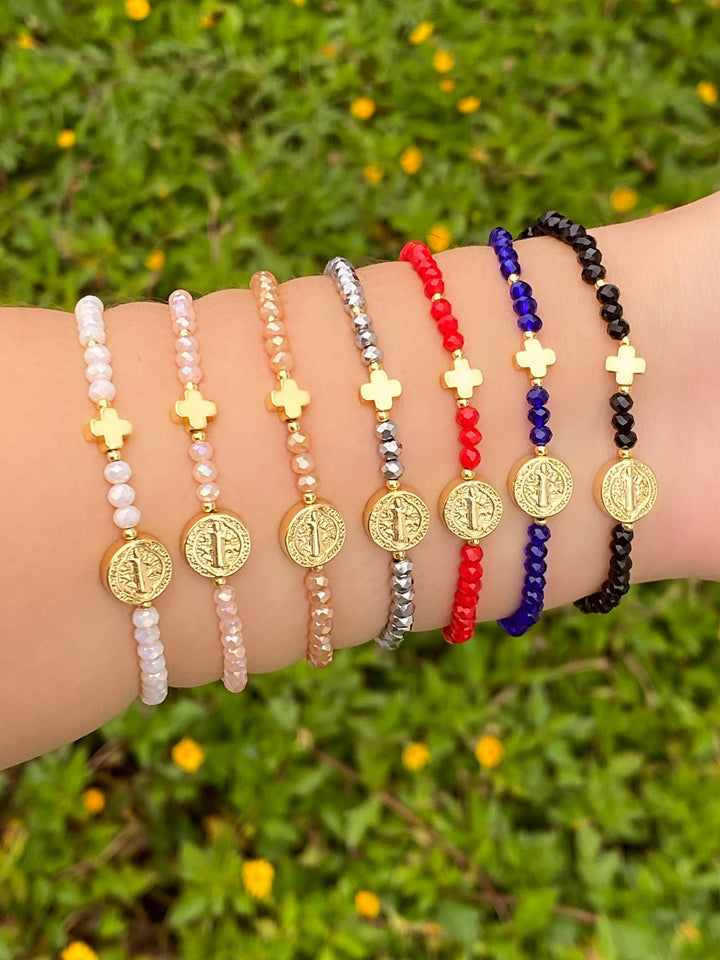 Pulsera Chaquiras Con San Benito y Cruz