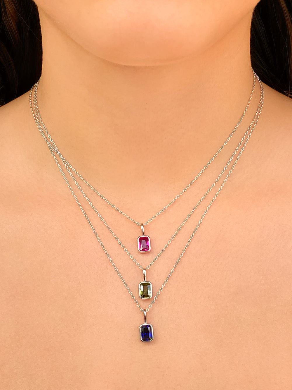 Collar Birthstone Rectangular Plateado