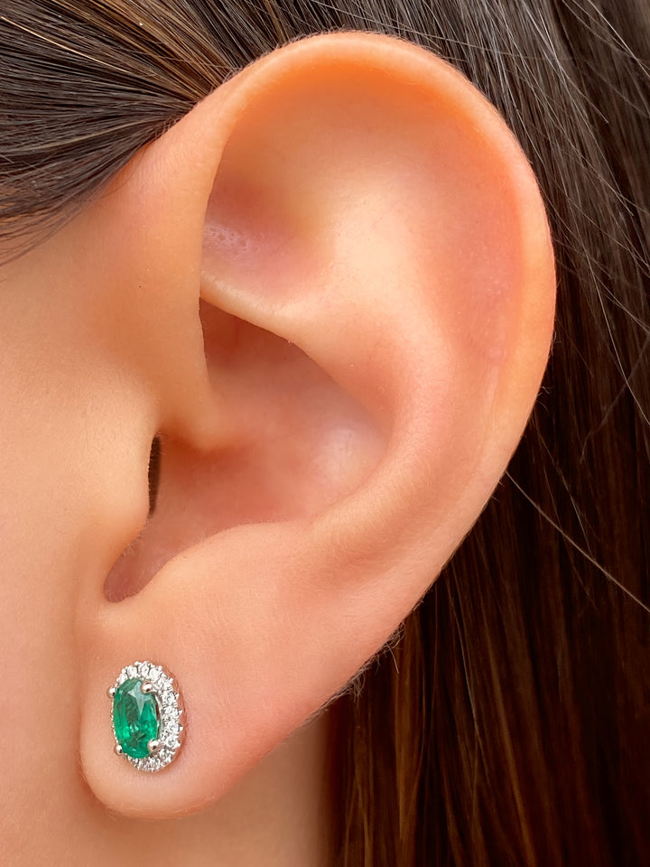 Par Arete Esmeraldas Con Diamantes Oro Blanco 18k