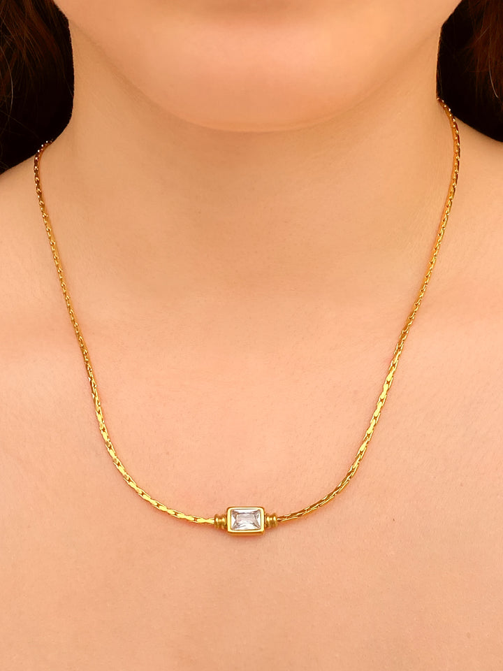 Collar Eslabon Con Zirconia Rectangular