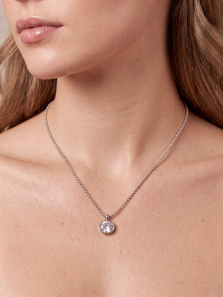 Collar Bolitas Con Dije Zirconia Ovalada