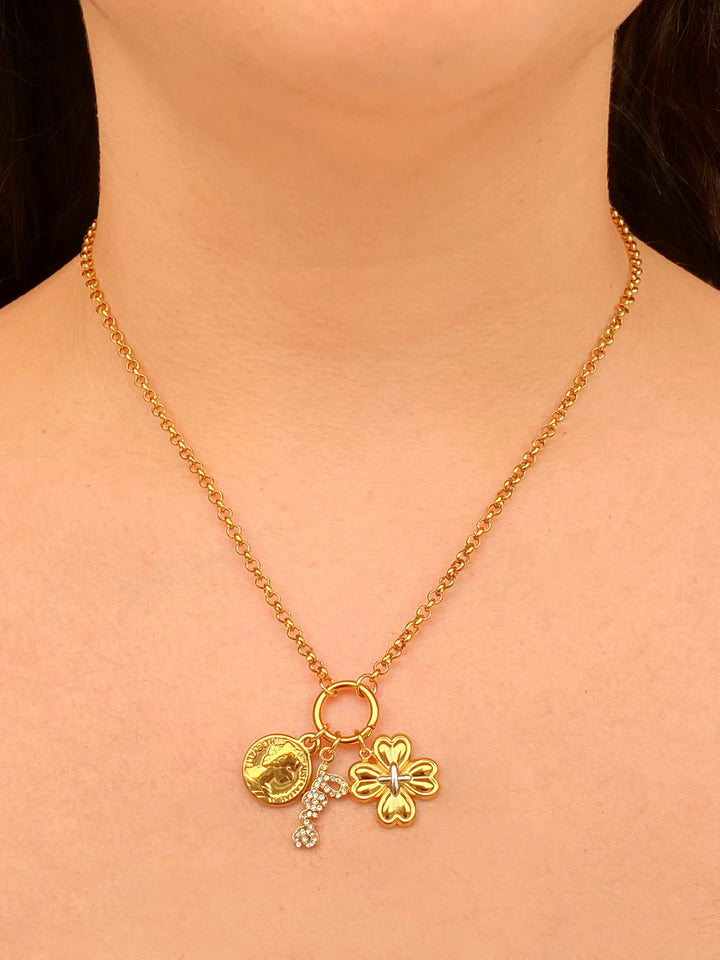 Collar Con Circulo Dije Love, Trebol y Moneda