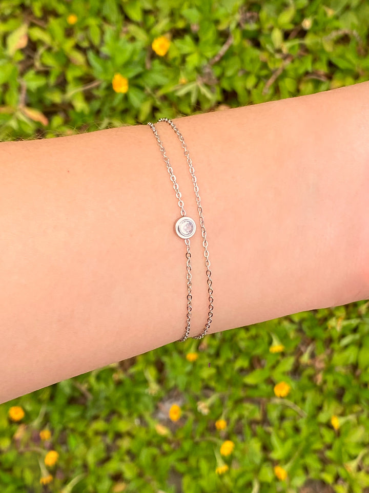 Pulsera Doble Con Zirconia Bisel