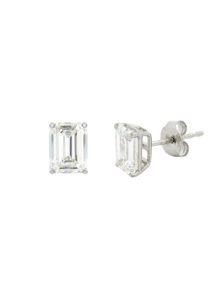 Par Aretes 2 Ct Corte Esmeralda Diamantes Lab Grown