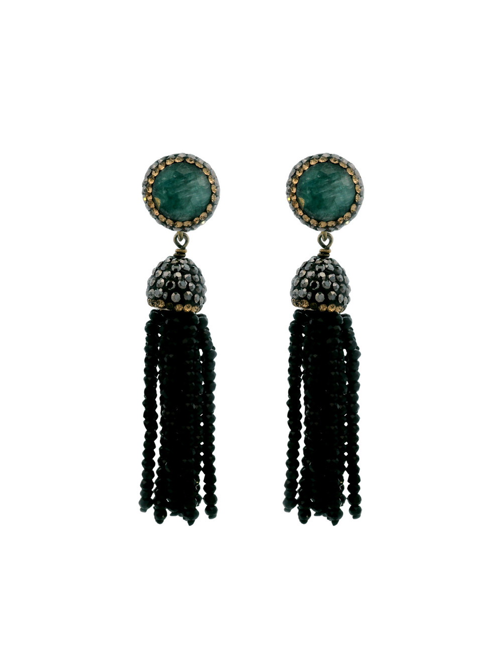 Par Arete Piedra Verde Con Tiras Pedreria Dorado