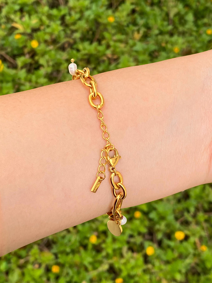 Pulsera Eslabones Con Dijes Y Perlas