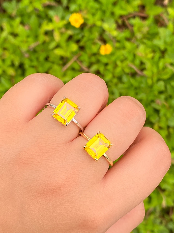 Anillo Con Piedra Rectangular Amarilla