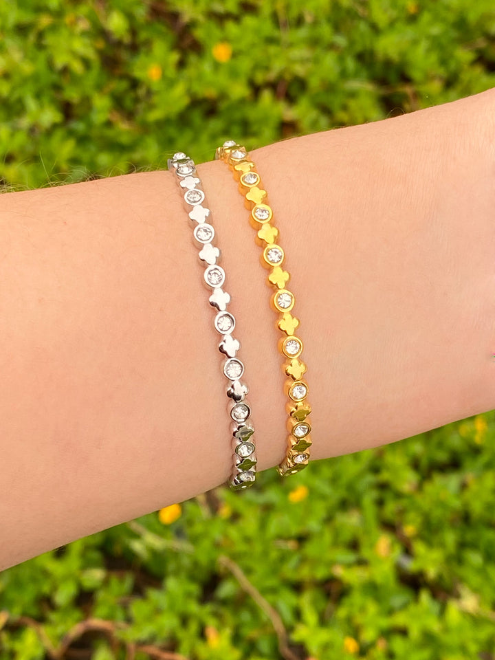 Brazalete Treboles y Zirconias Intercalados