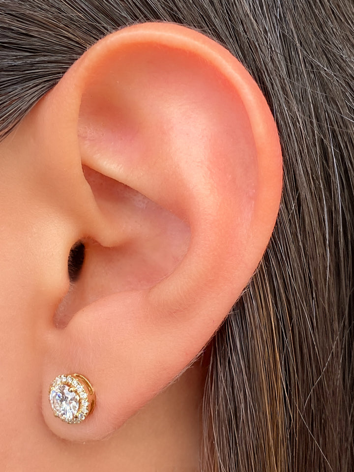 Par Arete Halo Round Oro 14k 1.15 Ct Diamante Lab Grown