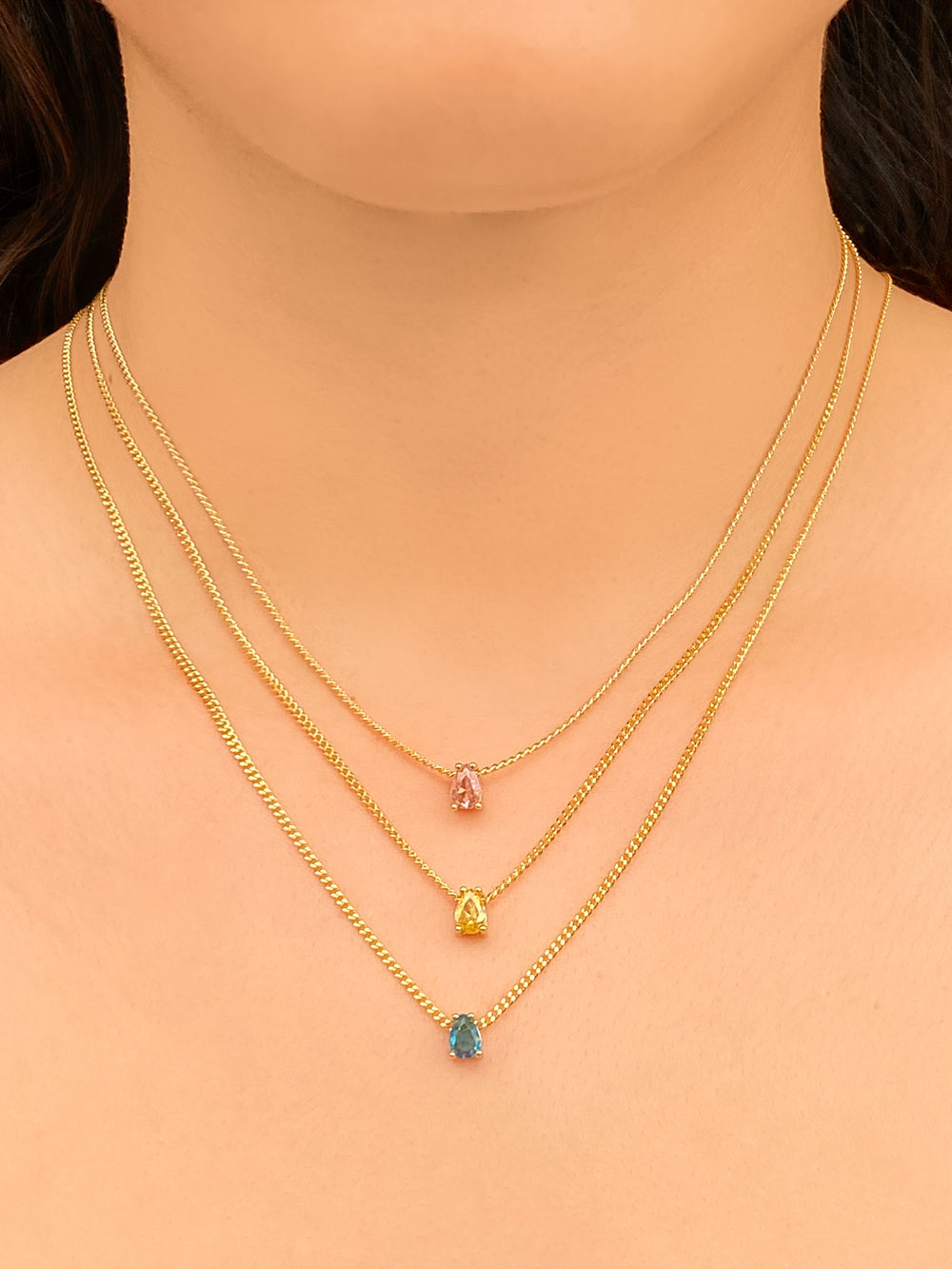 Personaliza Tu Collar Birthstone Gota Dorado