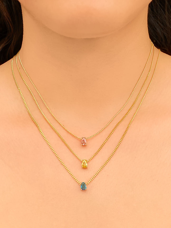 Personaliza Tu Collar Birthstone Gota Dorado