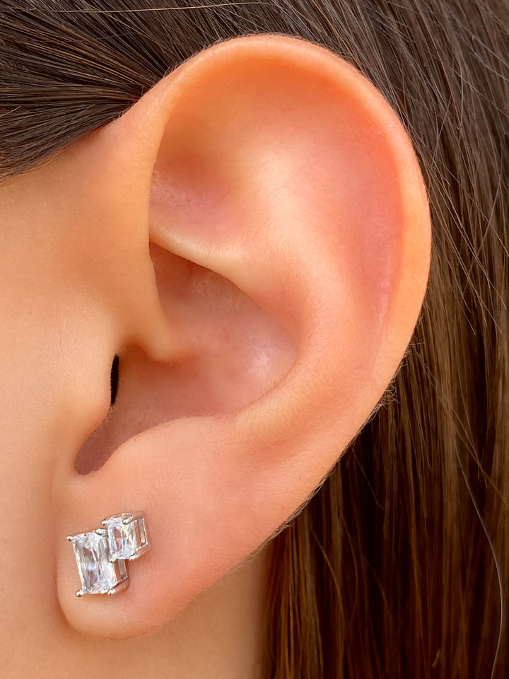 Par Arete Doble Rectangular Con Baguette