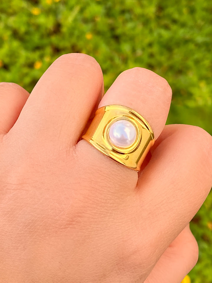 Anillo Grueso Con Perla
