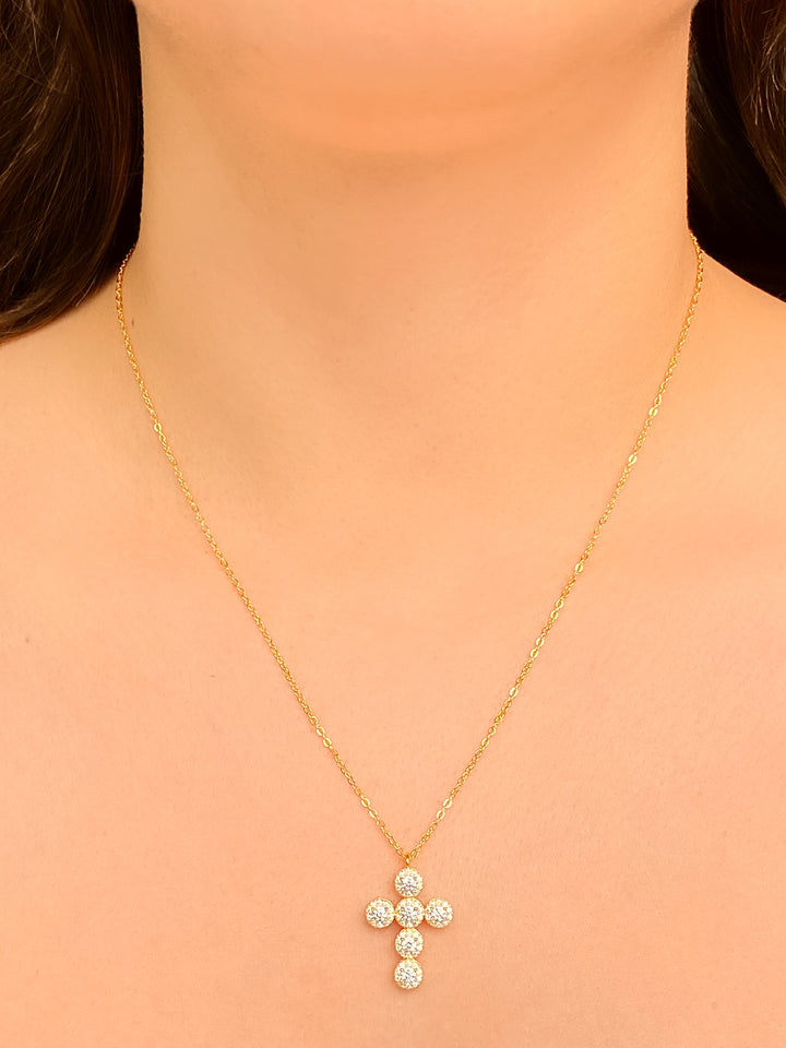 Collar Cruz Zirconias Circulares