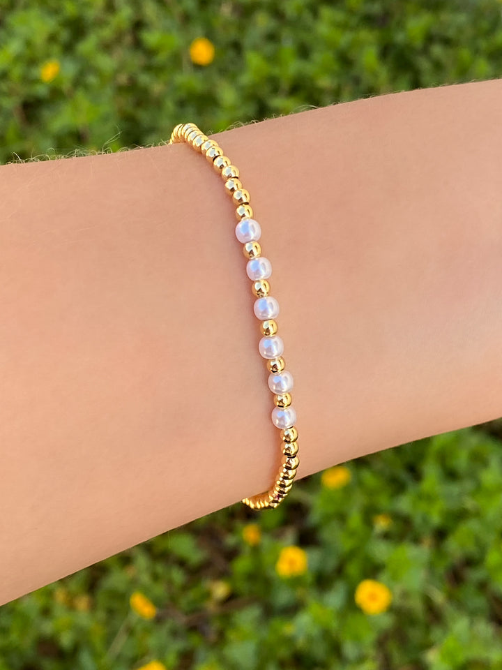 Pulsera Bolitas Doradas Con Perlitas
