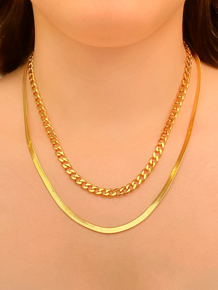 Collar Doble Planchado Y Cadena Cubana