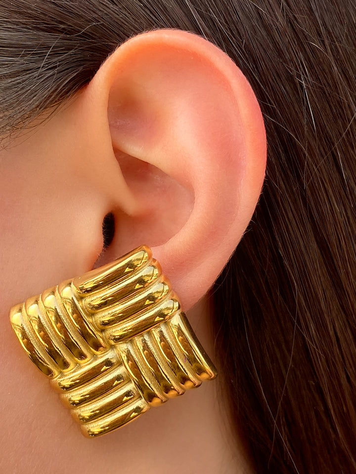 Par Arete Cuadro Con Lineas