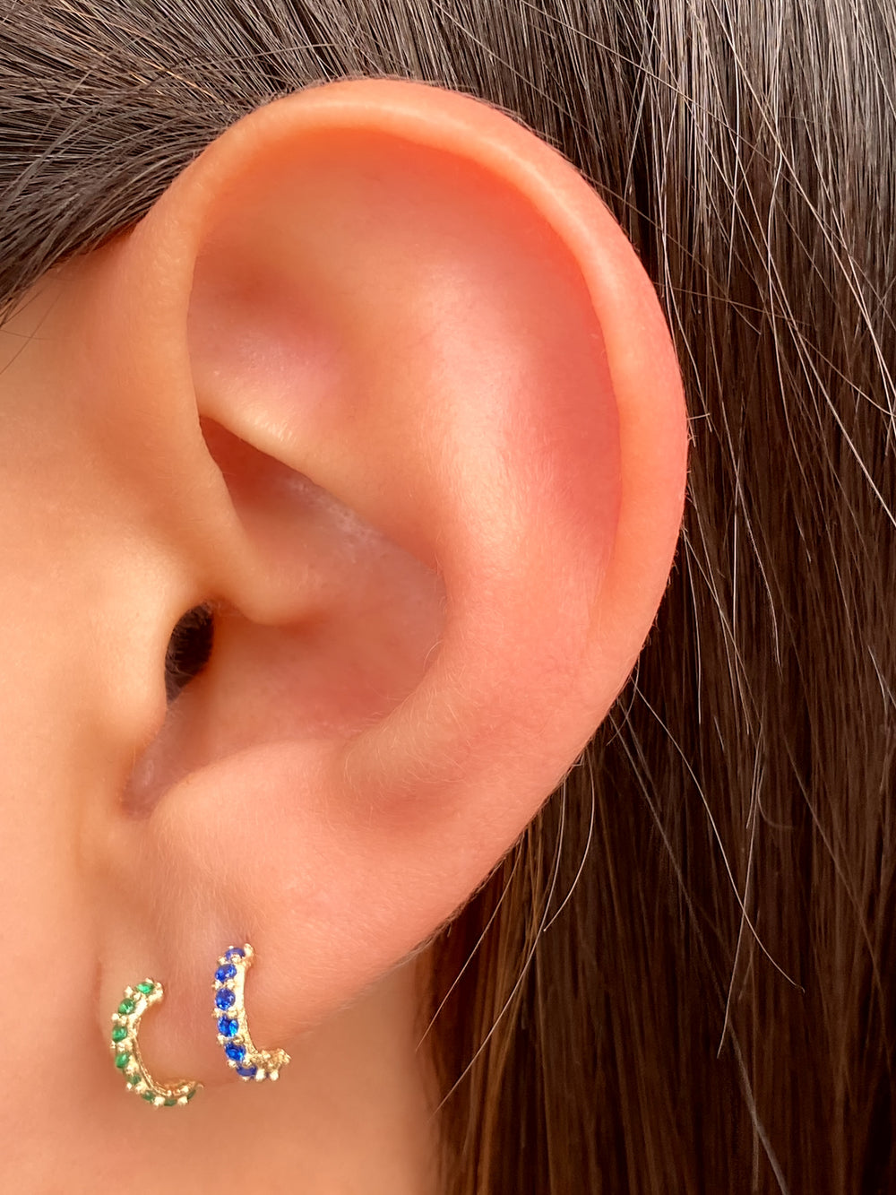 Semi Arracada Mini Con Zirconias Oro 14k