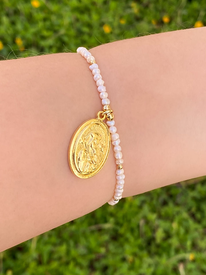 Pulsera San Gerardo con Perlitas para Embarazadas