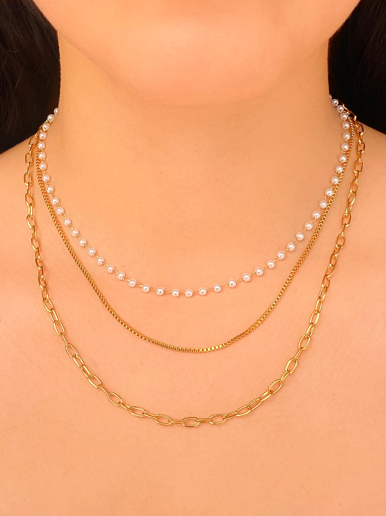 Collar Triple Con Perlitas