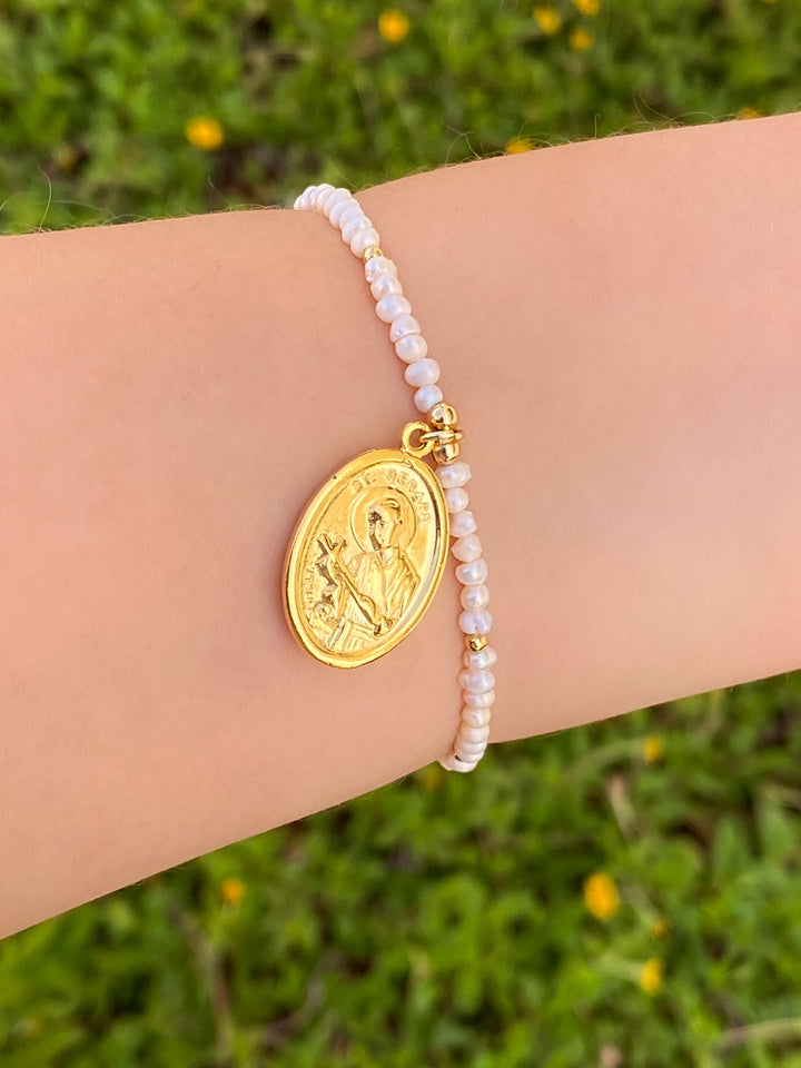 Pulsera San Gerardo con Perlitas para Embarazadas