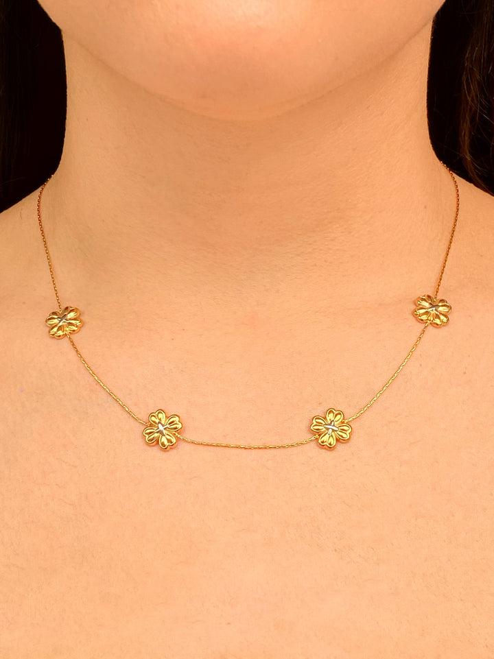 Collar Con Treboles Cuatro Hojas Combinado