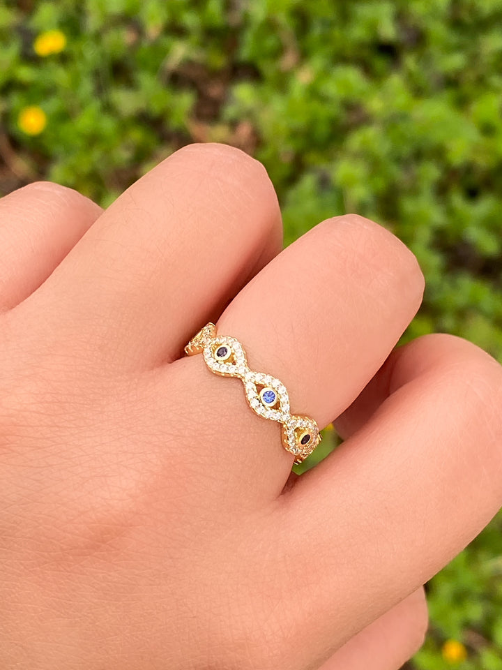 Anillo Ojos Azules Con Zirconias