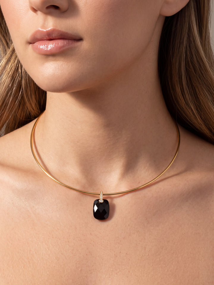 Dije Rectangular Piedra Obsidiana Con Zirconias