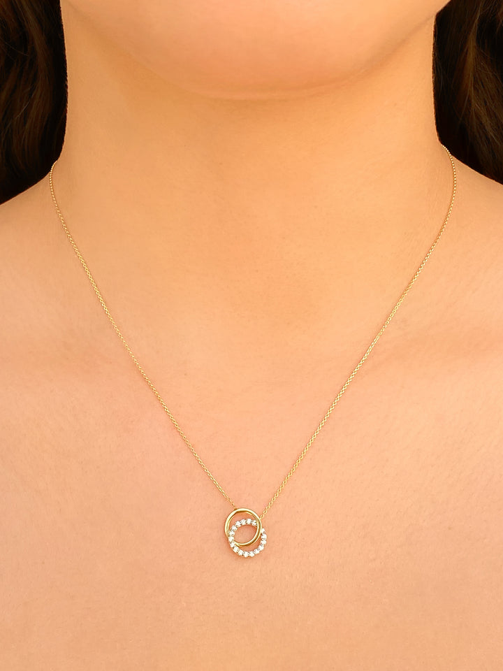 Collar Doble Circulo Diamantes Oro 14k