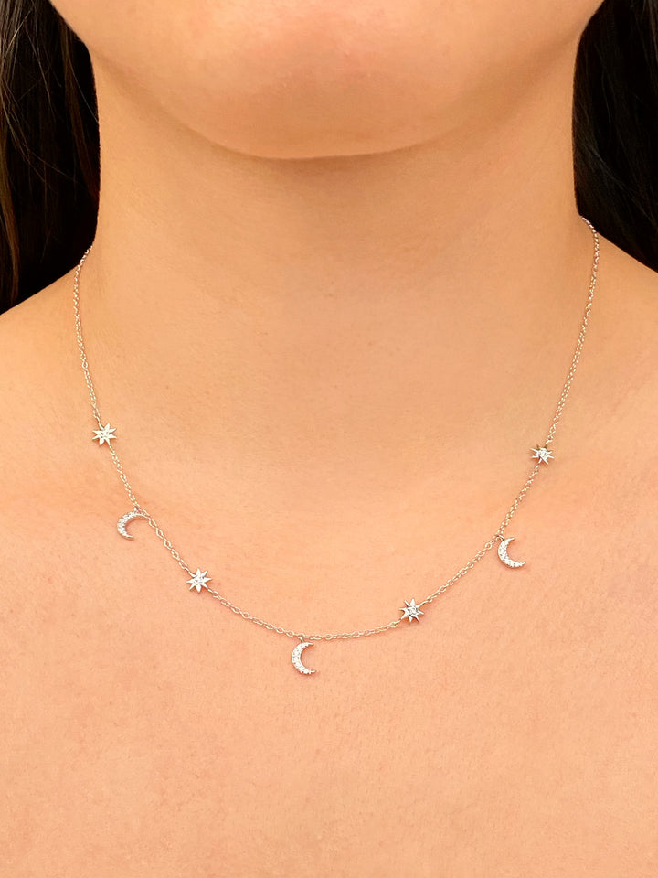 Collar Luna Y Destellos Con Zirconias