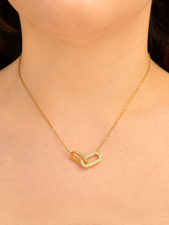 Collar Doble Dije Rectangular Zirconias Enlazado