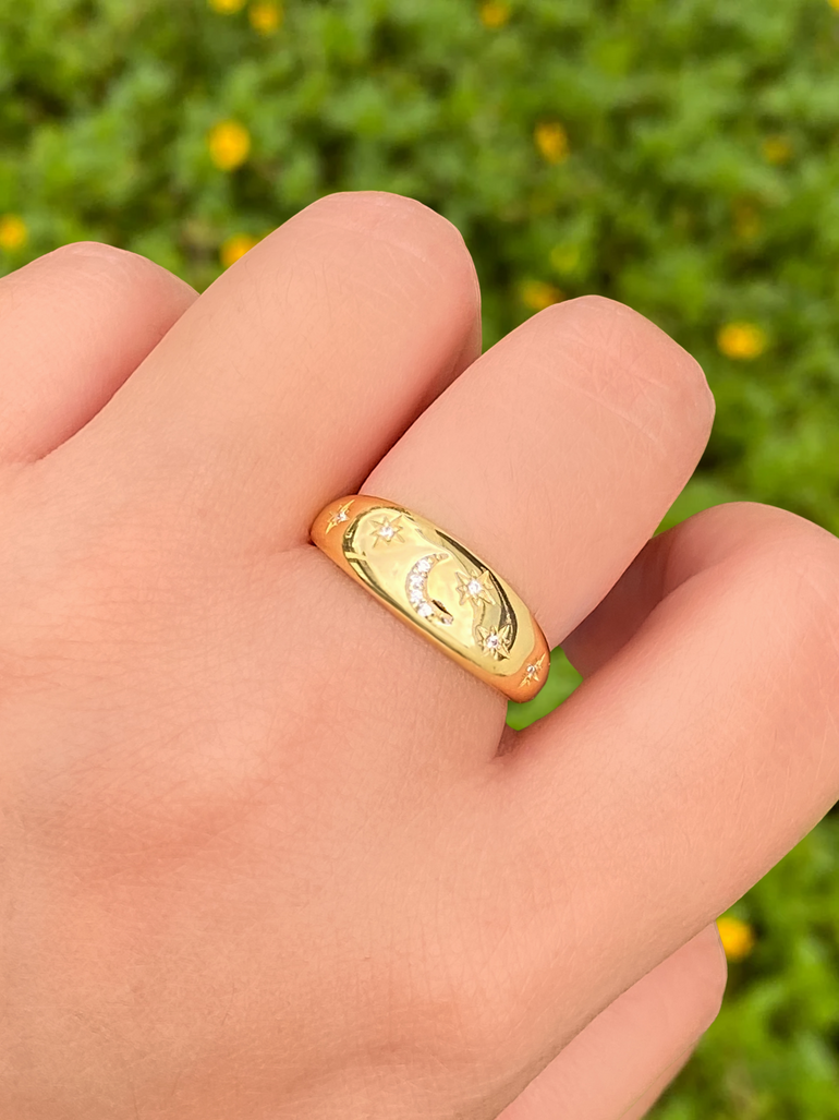 Anillo Abierto Lunas y Estrellas