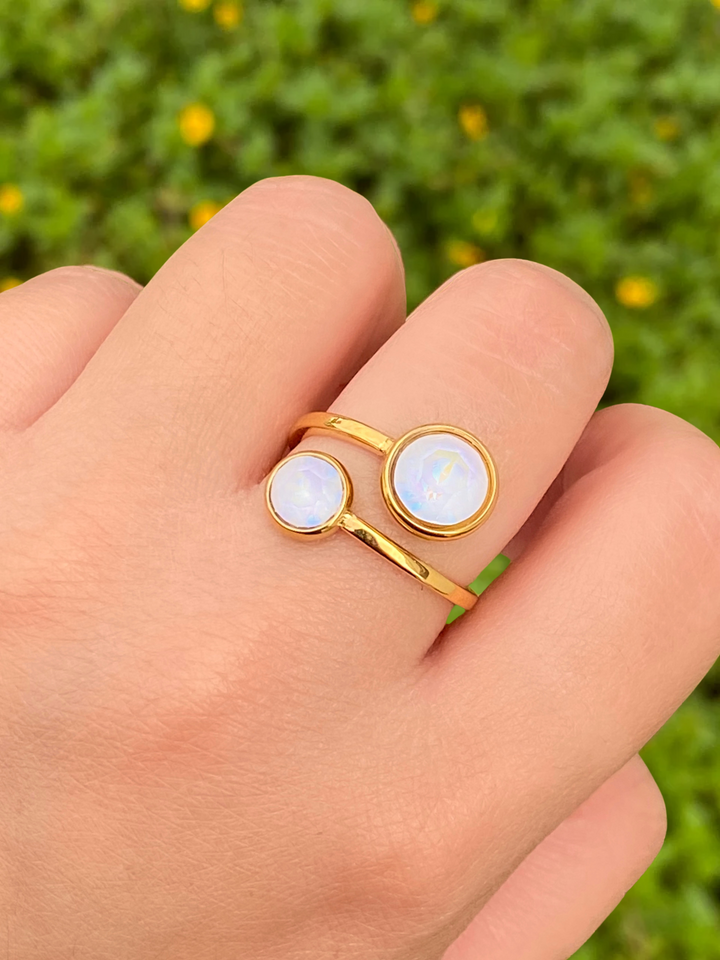 Anillo Con Doble Zirconia Blanca Redonda