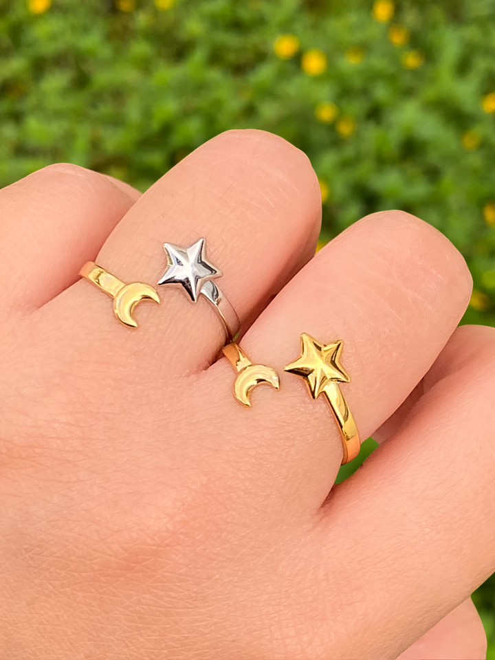 Anillo Abierto Luna Y Estrella