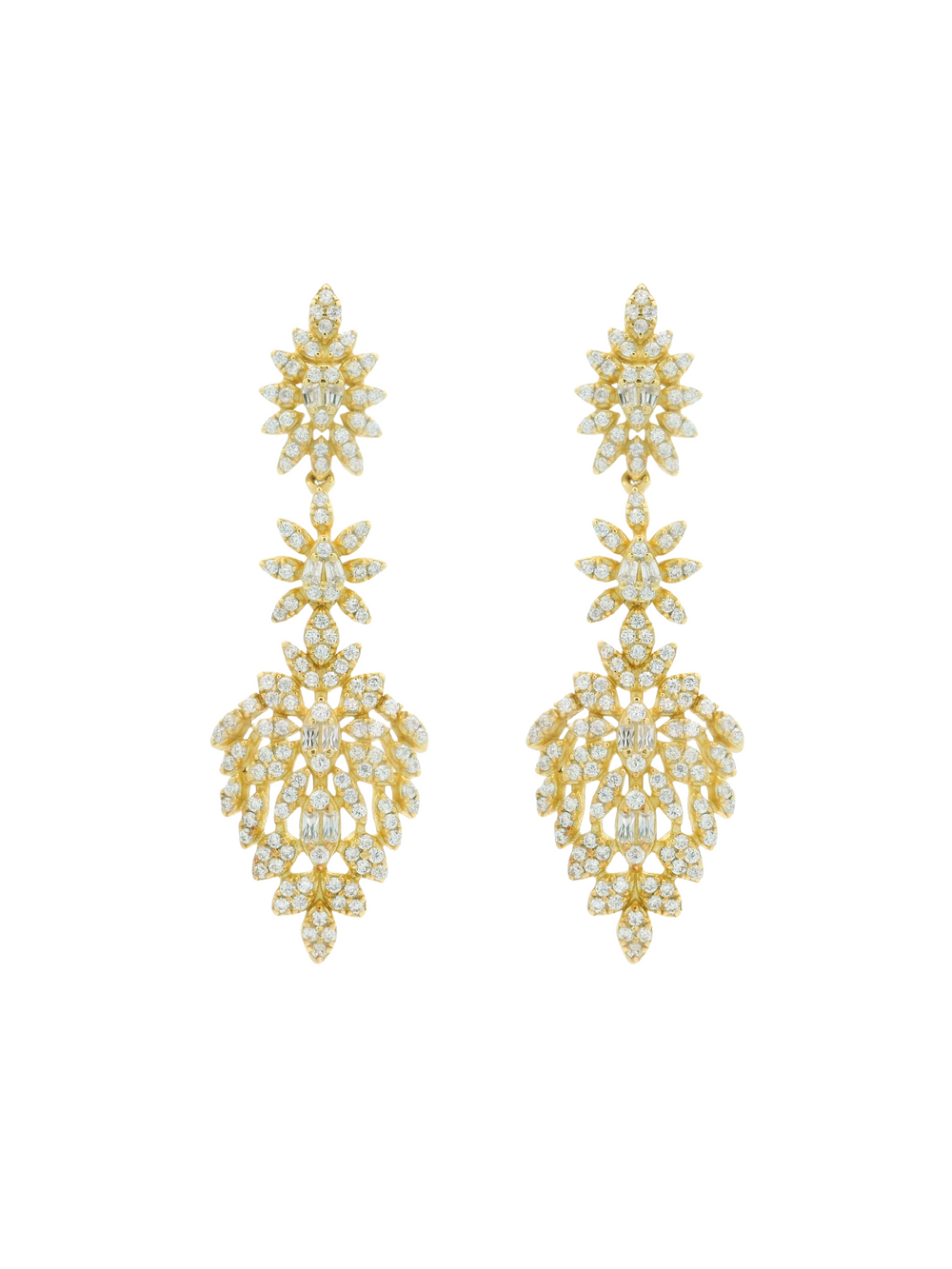 Par Arete Flor Largo Con Baguettes y Zirconias