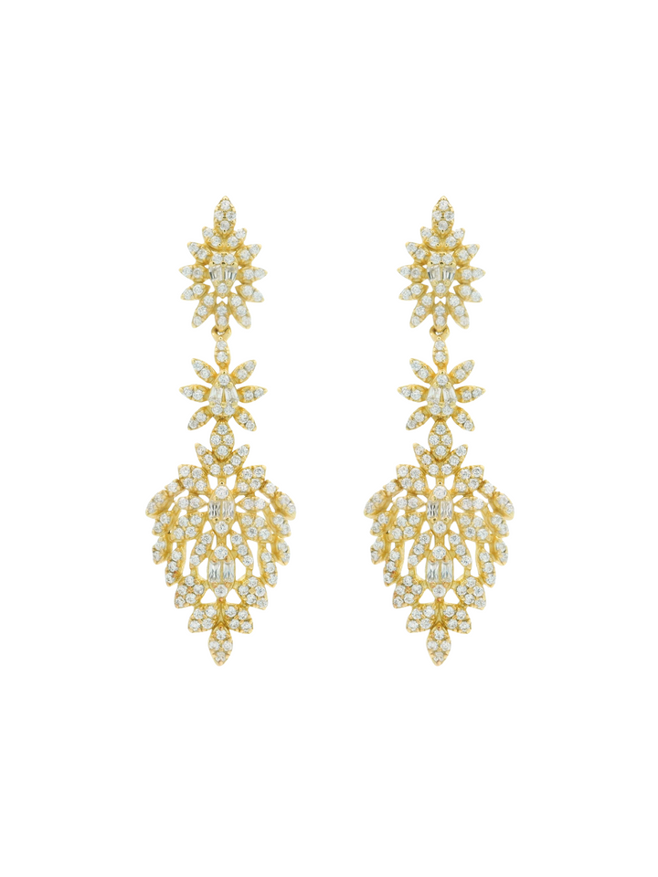 Par Arete Flor Largo Con Baguettes y Zirconias