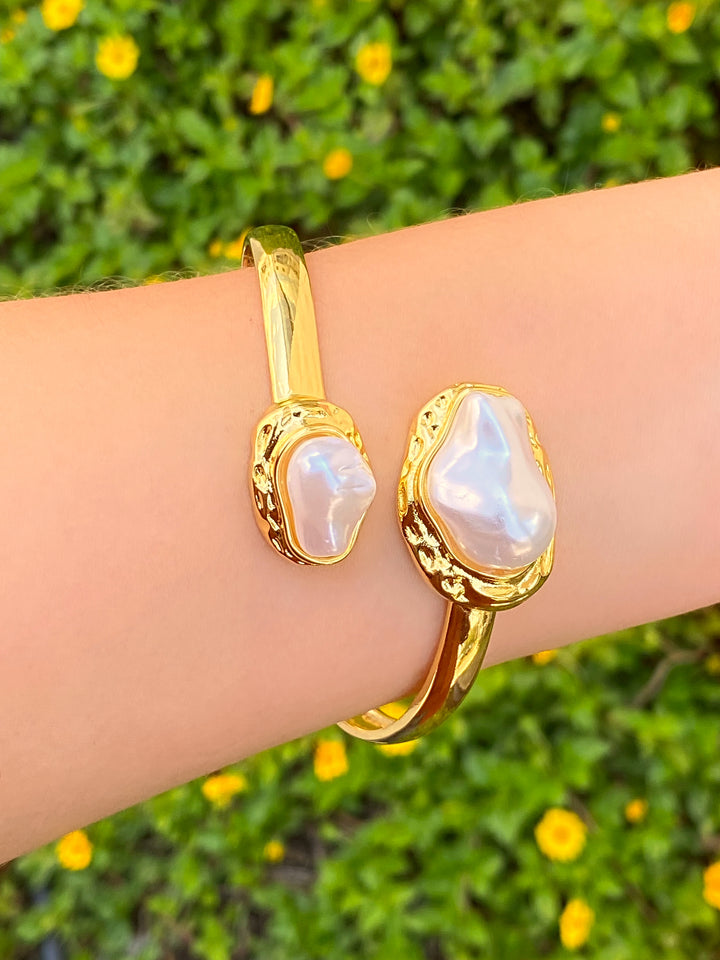 Brazalete Con Doble Perla Irregular