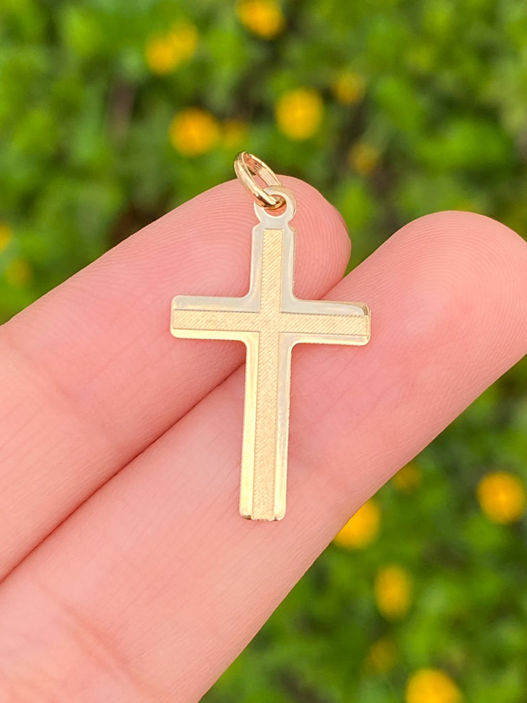 Dije Cruz Plana Con Bordes Oro 14k