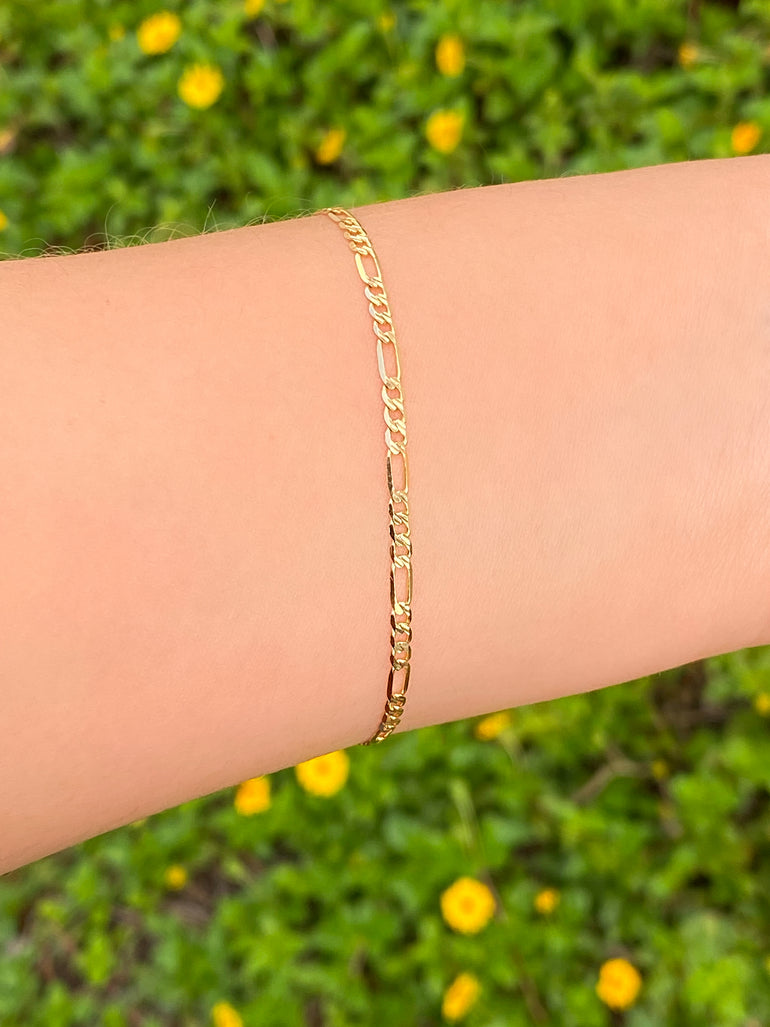 Pulsera Eslabon Figaro 2mm Con Textura Oro 14k
