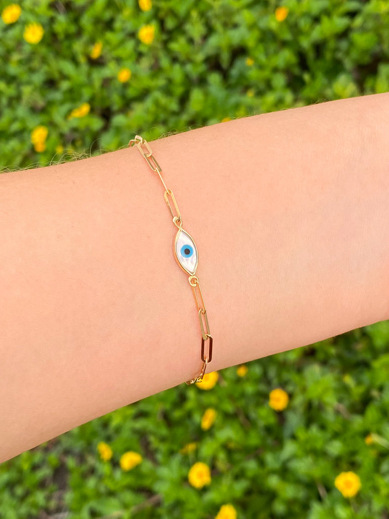 Pulsera Eslabones Tipo Clip Con Ojo Oro 14k
