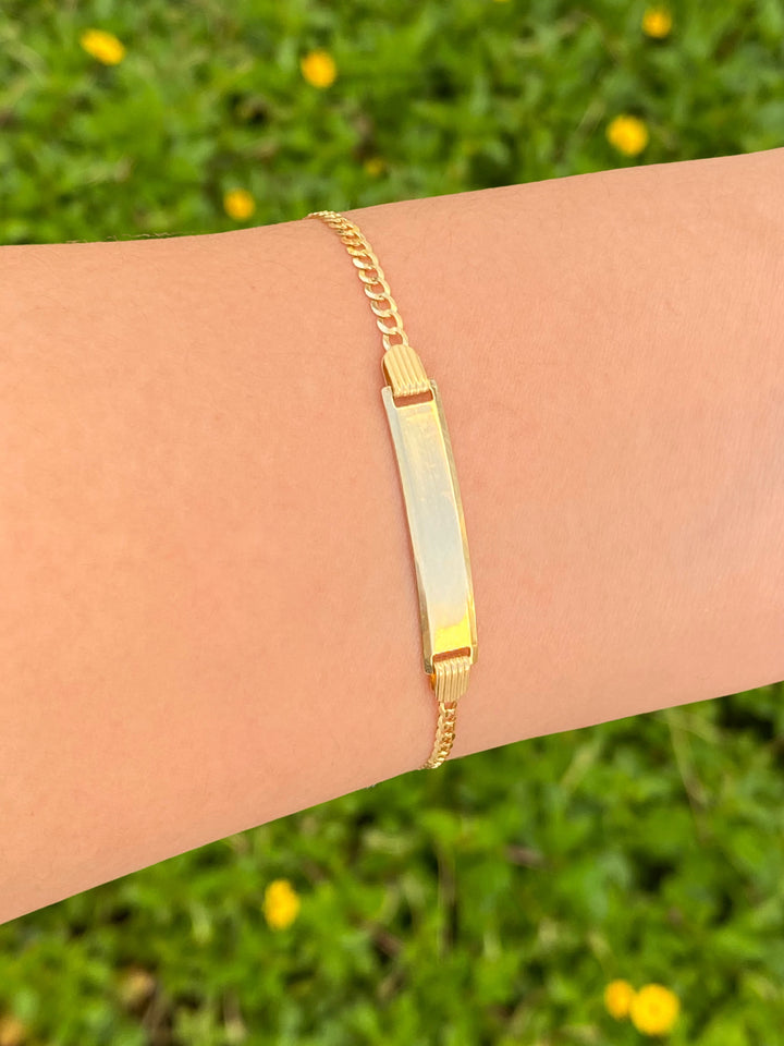 Esclava Eslabon Cubano 2.5 mm Niño/a Con Placa Oro 14k