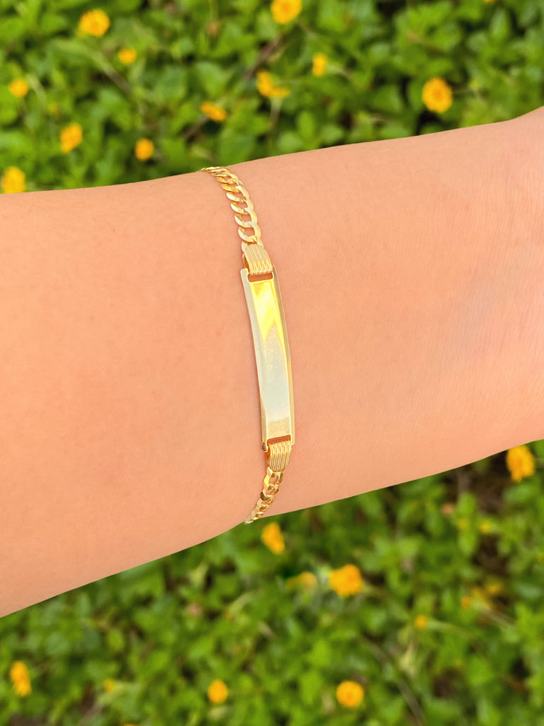 Esclava Eslabon Cubano 3.6 mm Niño/a Con Placa Oro 14k