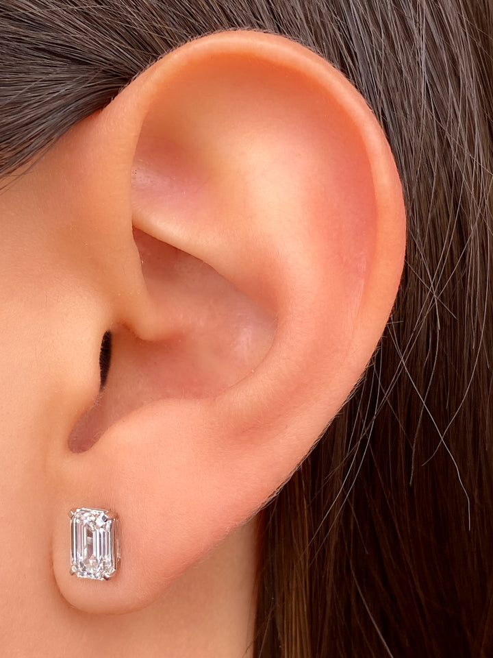 Par Aretes 2 Ct Corte Esmeralda Diamantes Lab Grown