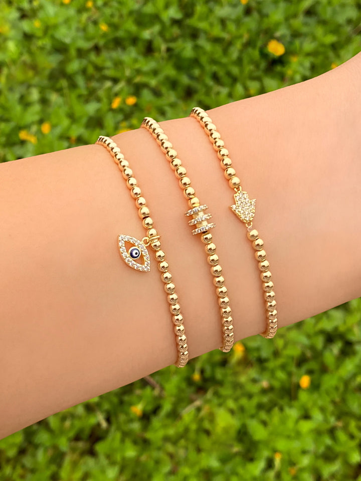 Pulsera Bolitas Con Dije Zirconias Gold Filled