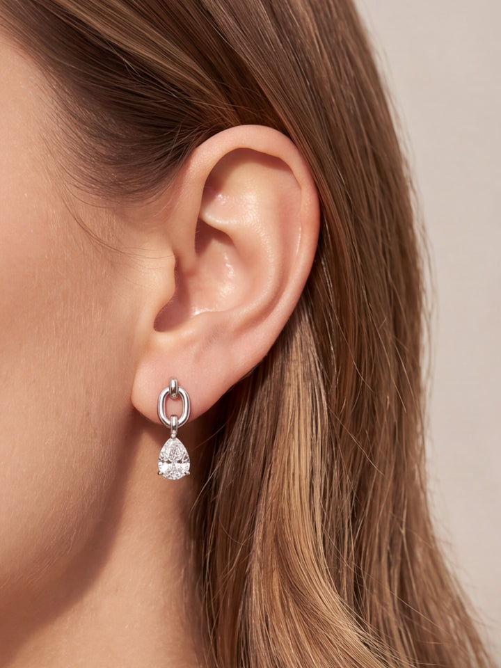 Par Arete Eslabon Con Zirconia Gota Colgante